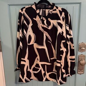 Black & Cream Abstract Print Women's Blouse